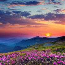 Panorama di montagna al tramonto