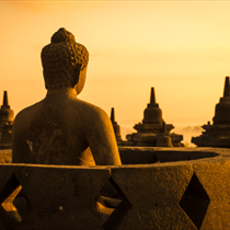 Buddha a Borobudur al tramonto
