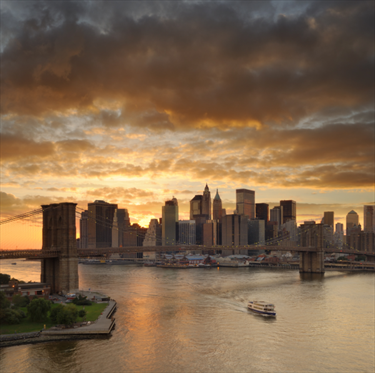 Vista al tramonto di Manhattan
