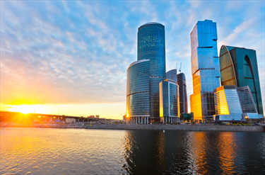 Grattacieli al tramonto a Mosca